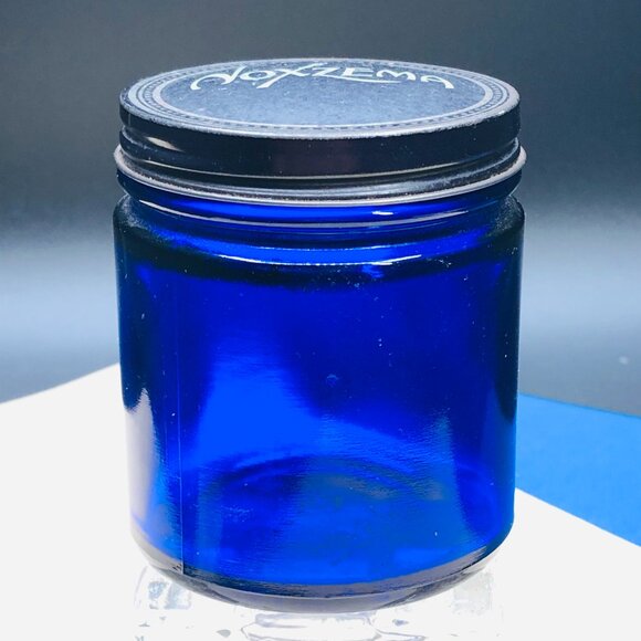 Vintage 60s NOXZEMA Cobalt Blue Glass Jar and Lid - Empty- Skincare Advertising - Picture 2 of 10